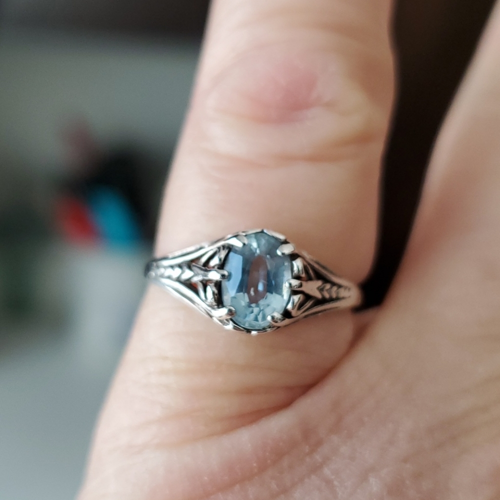 Vintage Swiss blue topaz sterling ring